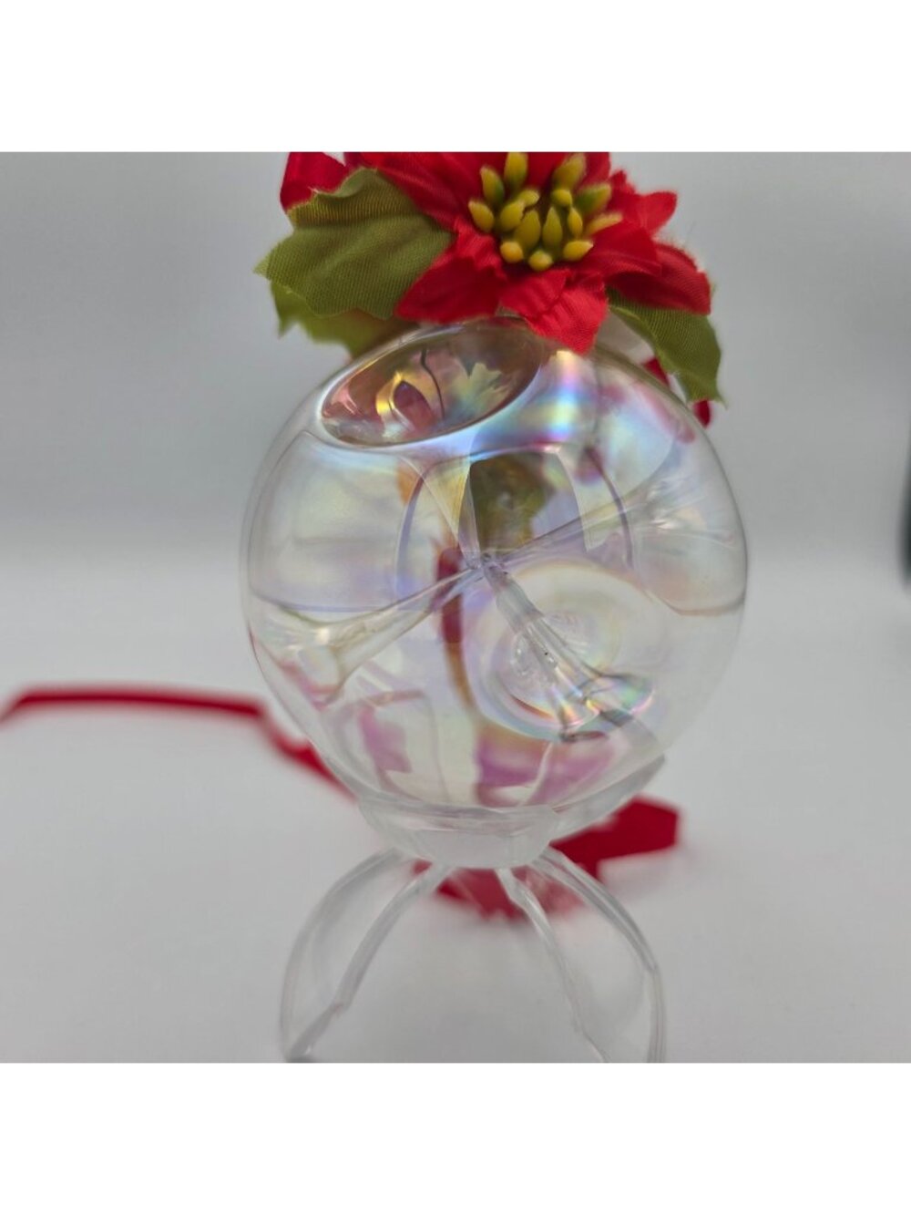 VTG Hand Made Iridescent Glass Ornament Ball Center Pulled Glass 2.5"